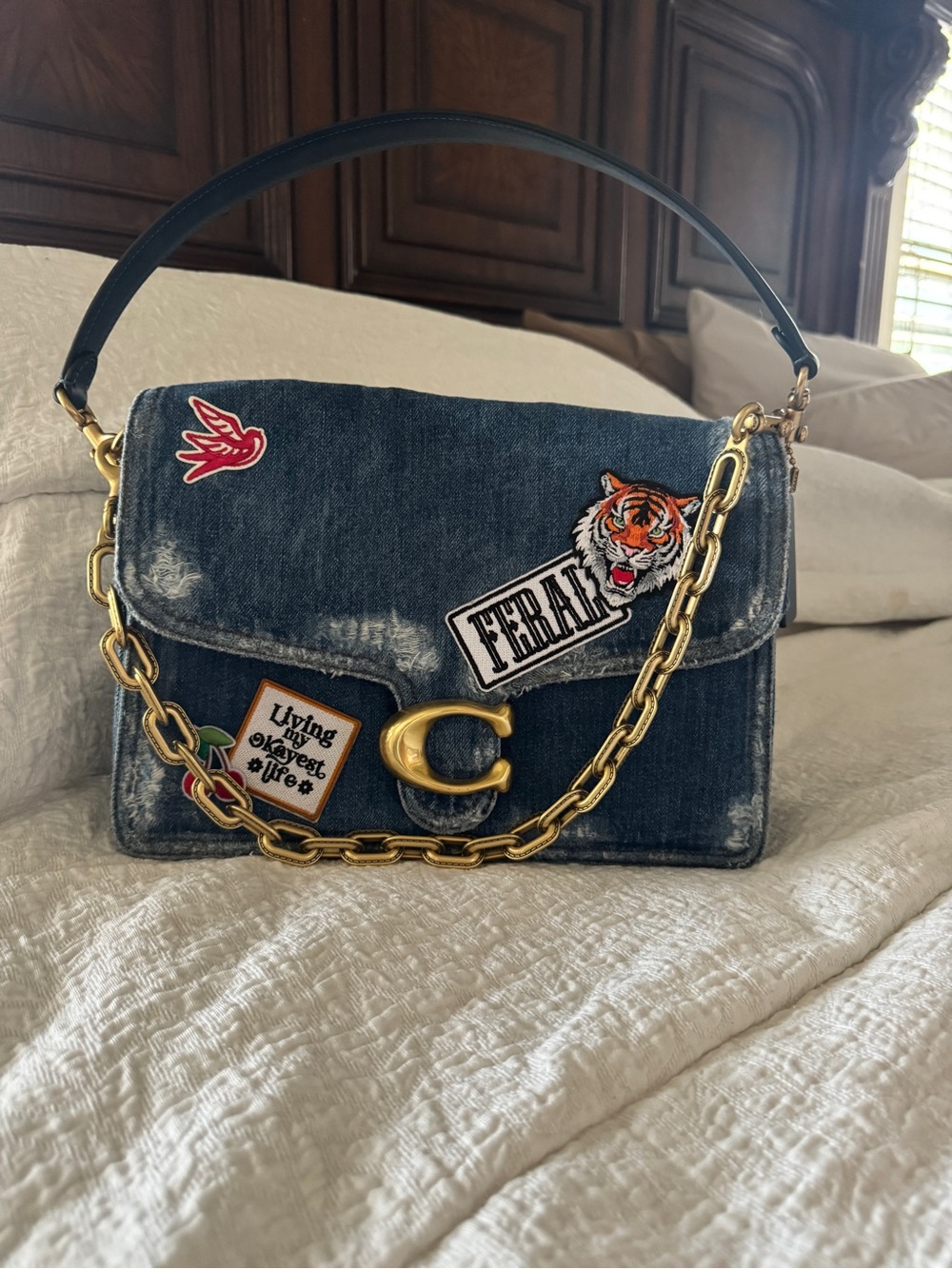NWT Coach denim tabby 30